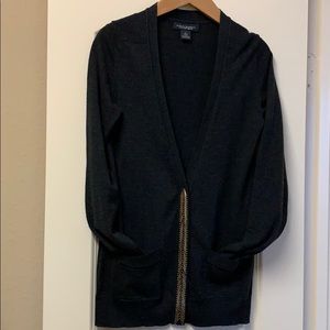 Heathered Black Merino Wool Cardigan